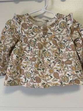 Chickpea Organic Cream Floral Ruffle Long-Sleeve Top Size 18 month